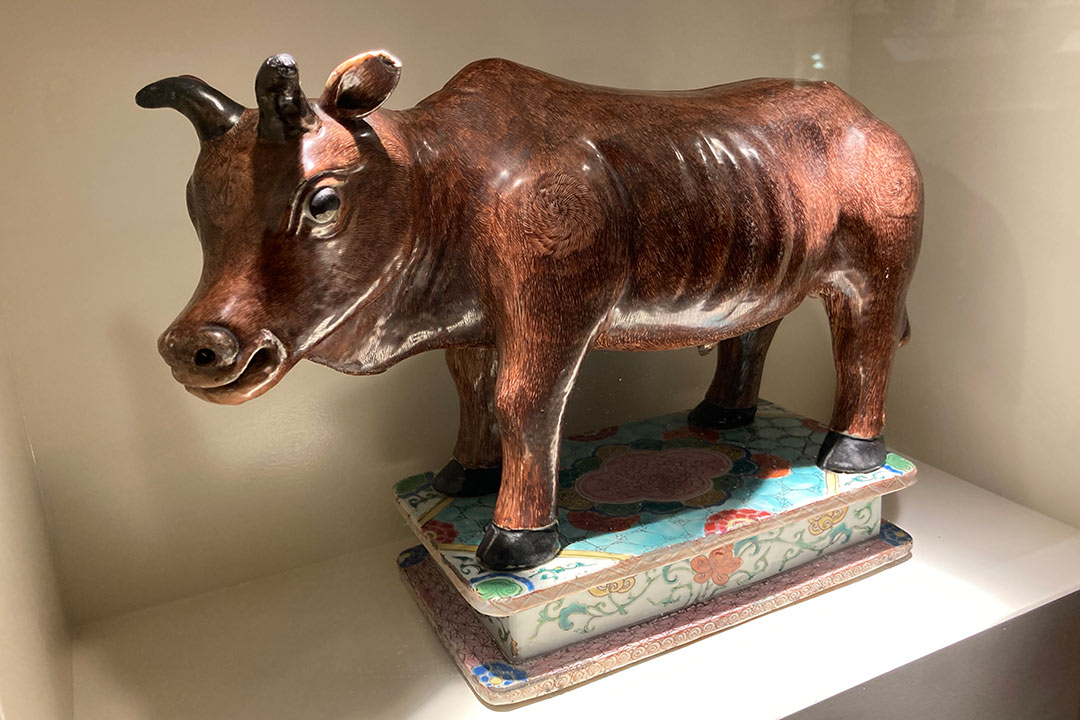Ceramic ox in museum display