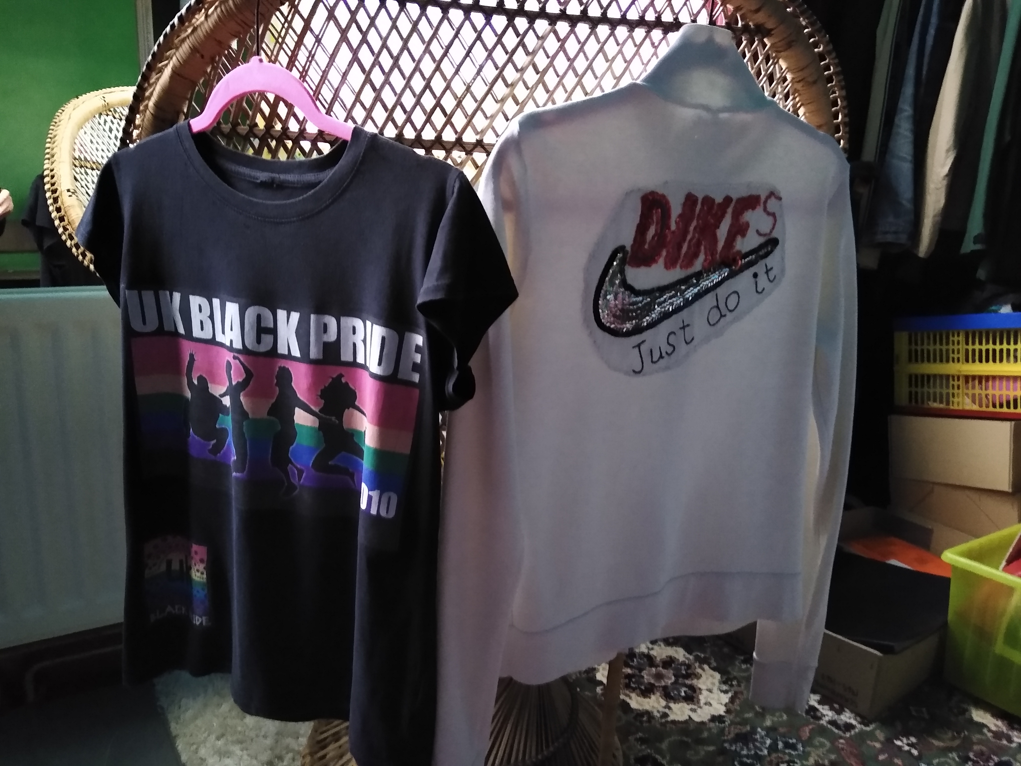 UK Black Pride T shirt and Dike Just do it jumper