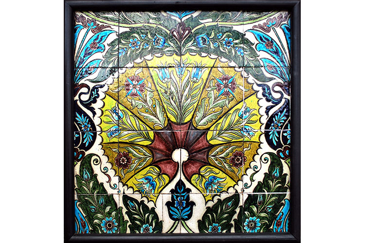 Panel of highly decorative tiles with a fan design