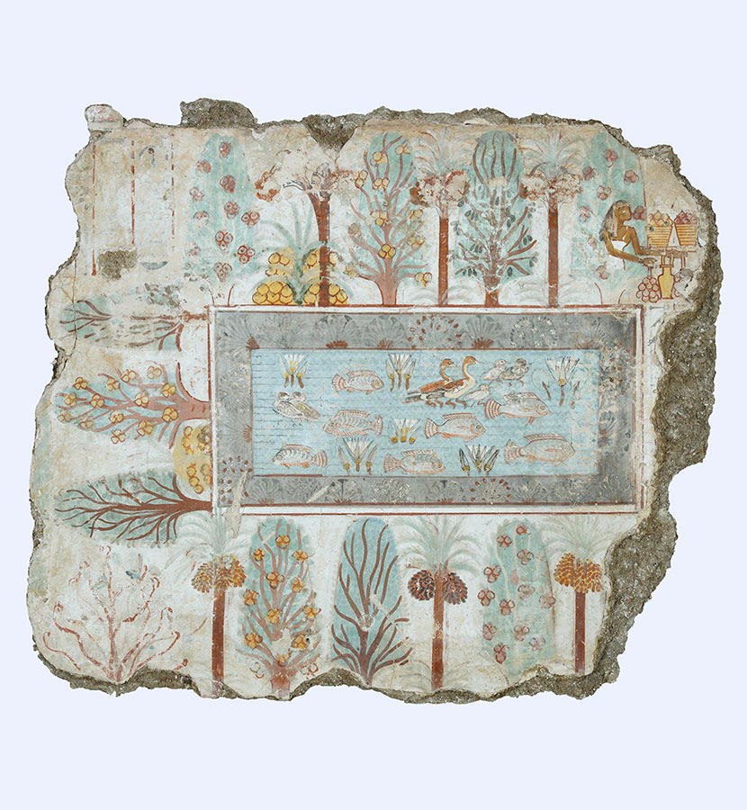 Wall fragment from the tomb of Nebamun depicting an ancient Egyptian garden, about 1350 BC 