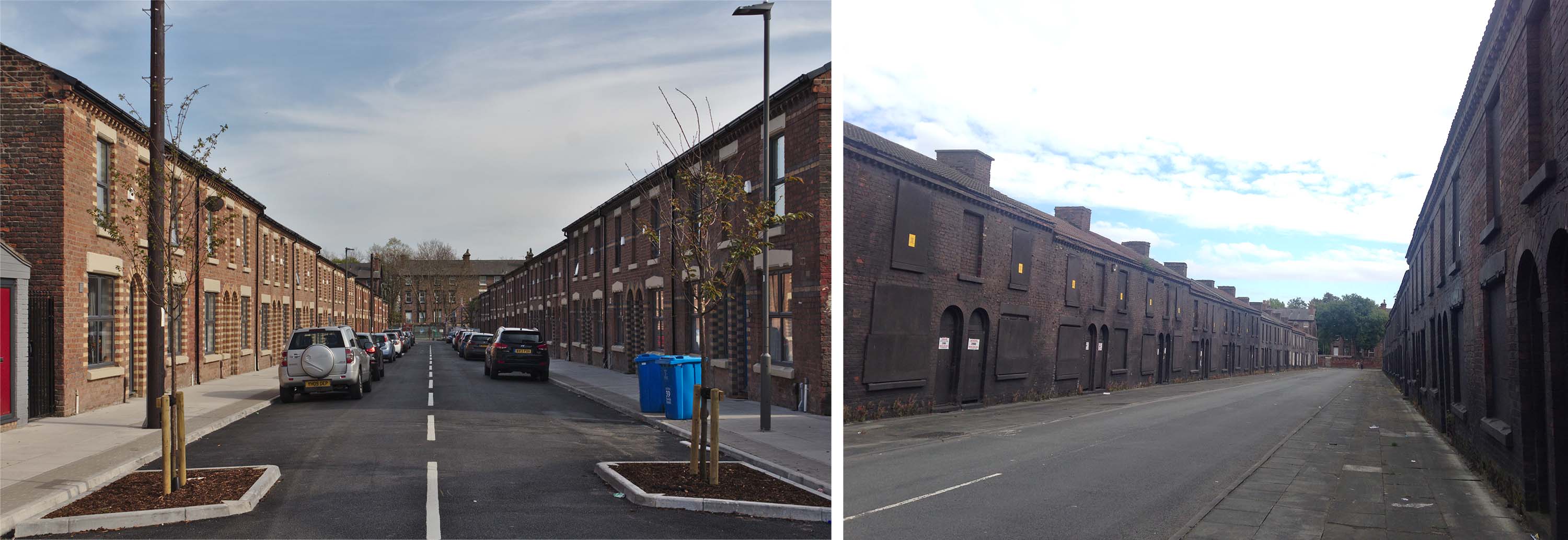 Side by side view of Powis Street before and after development