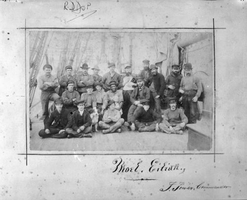 Archive photo of the crew on board a ship, including a Black seafarer