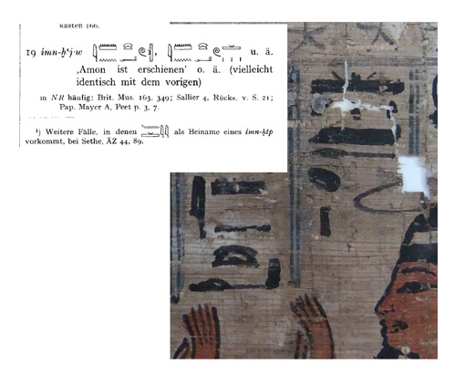 Amenkhau's face and his name written in hieroglyphs in two columns