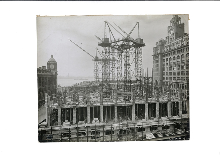 Early Cunard building progress of the lower storeys dated 4 September, 1914. Credit: Courtesy of National Museums Liverpool (Merseyside Maritime Museum)