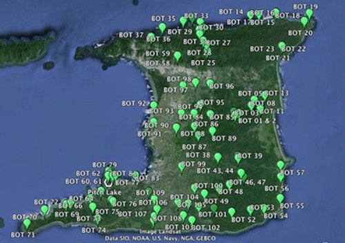 Over a hundred sample sites across the whole of Trinidad