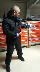 Harris examining the swords