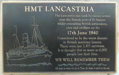 Lancastria memorial plaque at Liverpool Pierhead.