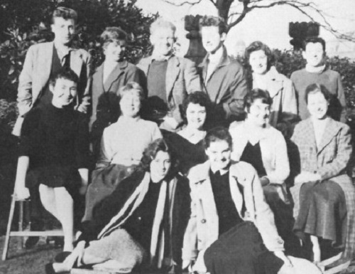 Young people in black and white photograph