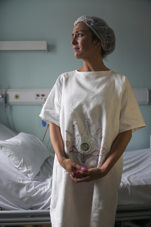 Woman in hospital robe