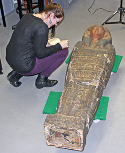 Photo of a student with a coffin