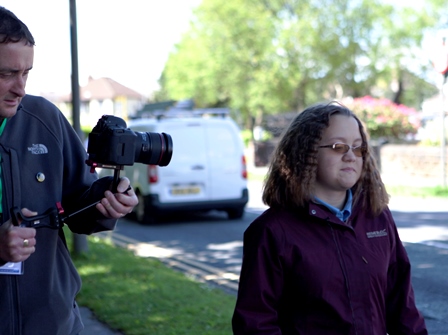 Marcia (pupil at St Vincent's school), during the filming of her journey for Ticket to Ride with film maker Paul McCann.