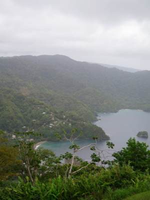 The coastline of Tobago, looking south from Flagstaff Hill, the Northern most point of the island