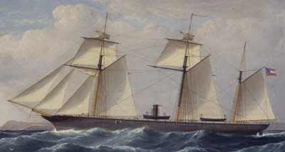 oil painting of a sailing ship