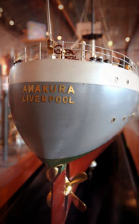 detail of a ship model in a display case