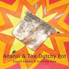 illustration on book cover of Anansi the spider and its dutchy pot