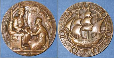 photo showing 2 sides of a copper-coloured medal