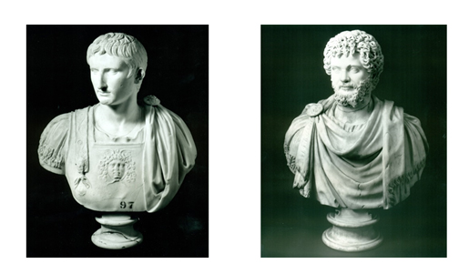 Bust of the Emperor August (left). Portrait of Septimus Severus (right)
