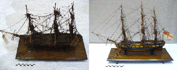 Ship model before and after treatment
