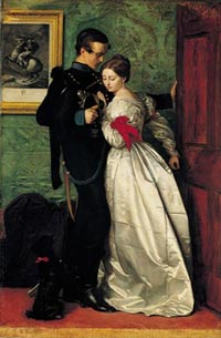 painting of a man in uniform comforting a woman