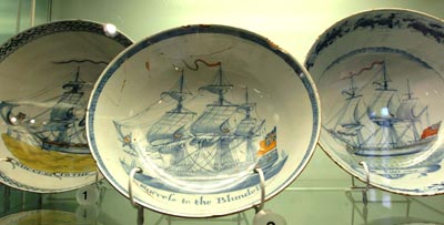 photo of three bowls featuring sailing ships
