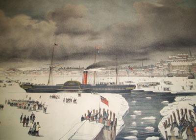 picture of a large ship mostly surrounded by ice