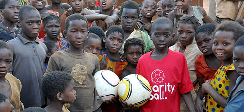 African children holding two footballs