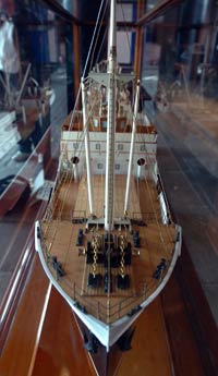Bow of a ship model in a case