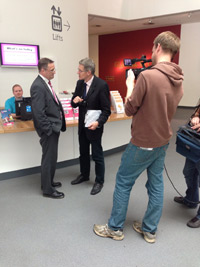 Picture of David and Simon being filmed for The One Show