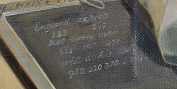 detail of a hand written message 'England expects that every man will do his duty'