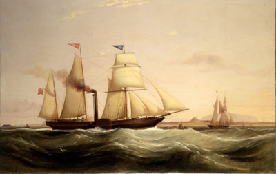 Oil painting of a sailing ship