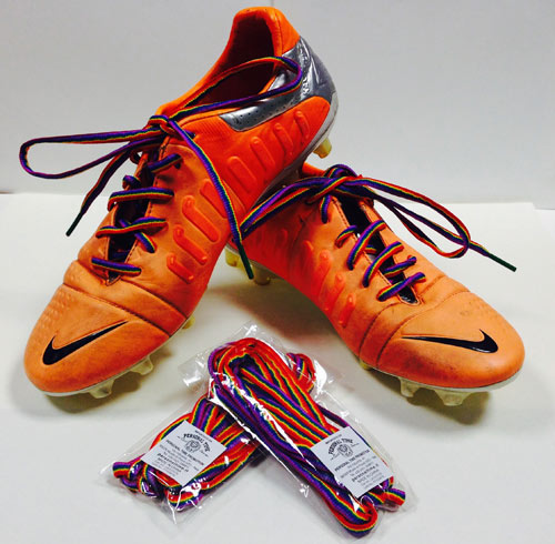 Football boots with rainbow laces