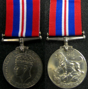 1939-45 War Medal (front and back shown) awarded to Wren Eleanor Jean Welch - MMM.2014.5.15