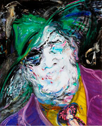 expressive portrait painting of a man in colourful clothes