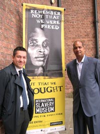 Two men in museum entrance