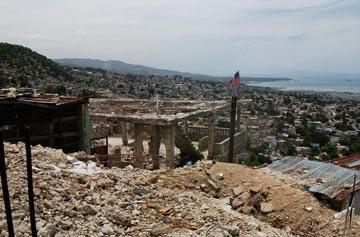 hilltop view of devastion caused by Haiti earthquake, ruined buildingd everywhere