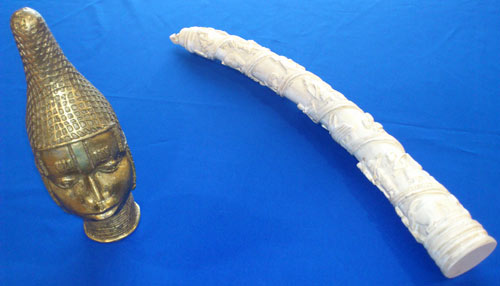 replica sculpture and carved tusk