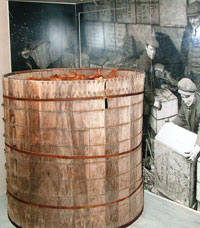 A large barrel in a museum