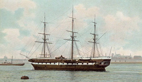 painting of a ship with 3 masts