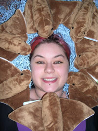 Woman surrounded by toy rays
