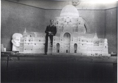 John Thorp the younger sitting on the model at the 1934 RA exhibition, CJ Studios