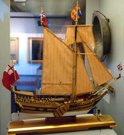 model of a brightly coloured yacht