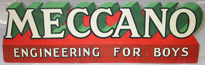 Shop sign reading: 'Meccano, engineering for boys'
