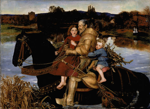 Man and two children riding a horse.