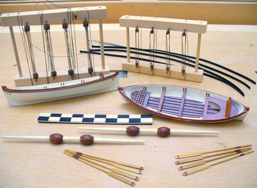 model rowing boats and oars