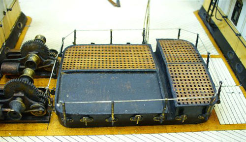 detail of ship model deck with missing part