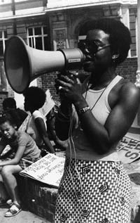 photo of a woman with a megaphone