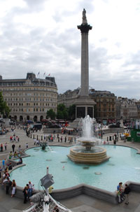 Nelson's Column and fountains in Trafalgar Square