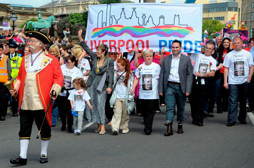 Mayor leading crowds at the Liverpool Pride march