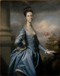 Pale woman in a blue dress