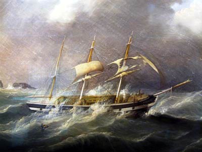 oil painting of a ship at sea